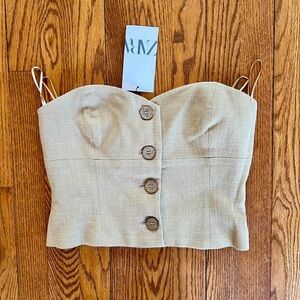 NWT Zara linen button up crop top Size XS